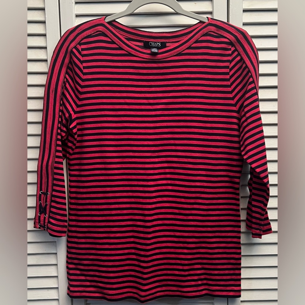 Chaps Women's Long Sleeve Striped Tee - Red and Navy